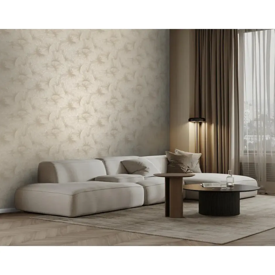 Origin Wallcoverings behang 3D-motief bladeren beige - 53 x 1005 cm