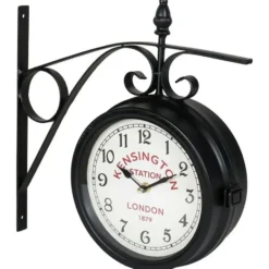 Ostaria Wandklok/muur klok - 21cm - Station klok - metaal - zwart
