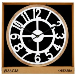 Ostaria Wandklok/muur klok - D40 cm - MDF - wit/bruin - kamer