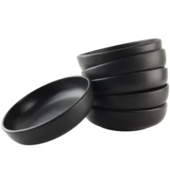 OTIX Diepe borden Soepborden Set van 6 stuks 19cm Zwart Keramiek WILLOW
