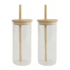 OTIX Drinkglazen met Bamboo Deksel met Rietje 2 Stuks 400 ml Waterglazen