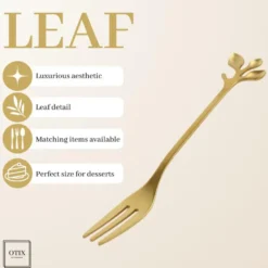 OTIX Gebaksvorkjes 4 stuks Goud met Bladeren Dessertvorkjes Taartvorkjes LEAF