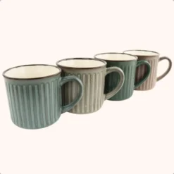 OTIX Koffiekopjes met Oor Koffietassen Set van 4 Aardewerk 250 ml MOSS