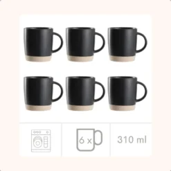 OTIX Koffiekopjes Theemokken Koffietassen Set van 6 Zwart 310 ml Aardewerk