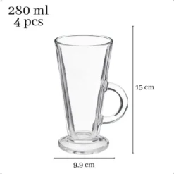 OTIX Latte Macchiato Glazen 280 ml 4 Stuks met Oor Cappuchino Glazen