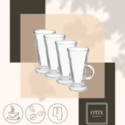 OTIX Latte Macchiato Glazen 280 ml 4 Stuks met Oor Cappuchino Glazen