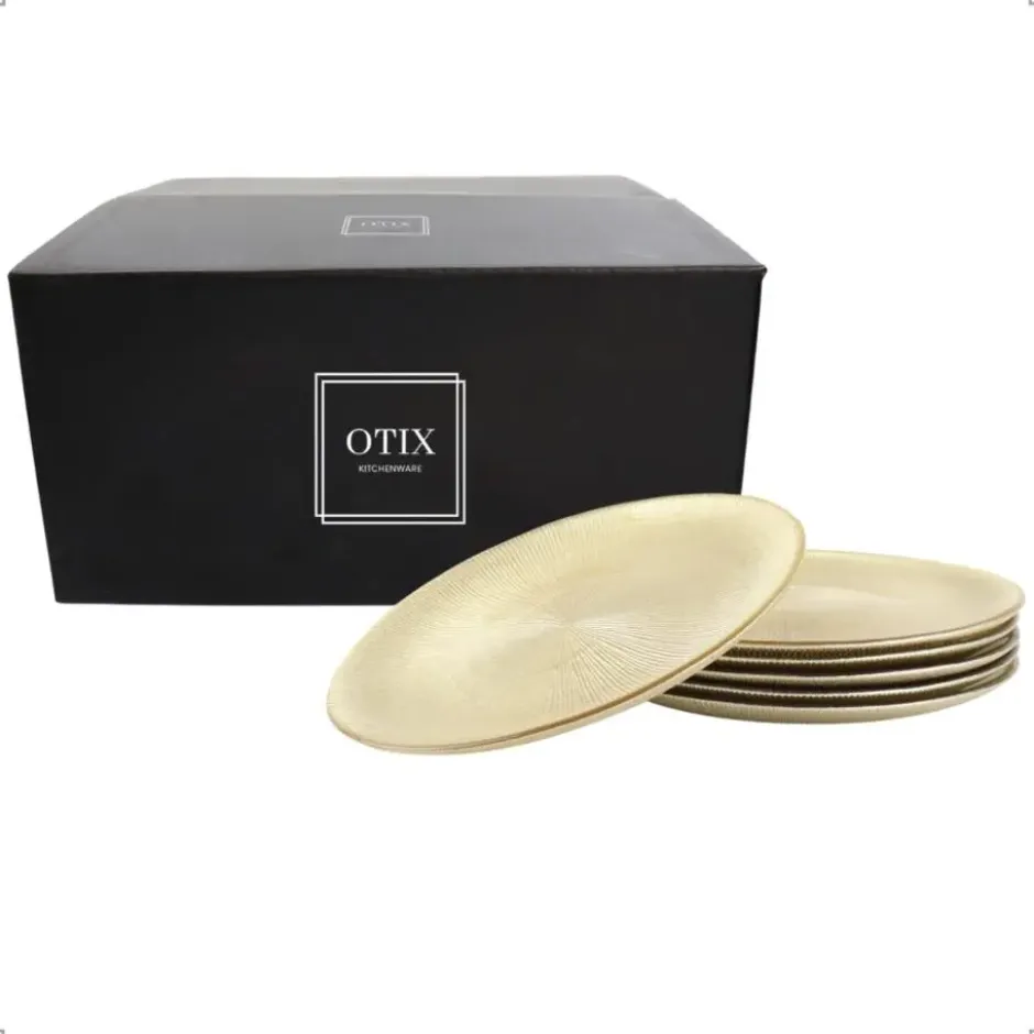 OTIX Ontbijtborden 6 Persoons Goud Glitter Dessertborden 21cm Glas