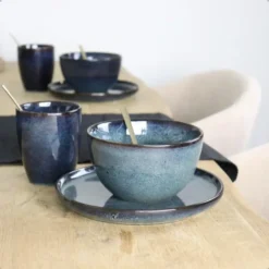 OTIX Ontbijtborden 12 Persoons 21cm Dessertbord Blauw Aardewerk EBONY