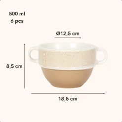 OTIX Soepkommen met Oor Set van 6 Stuks Soeptassen 500 ml Diverse kleuren