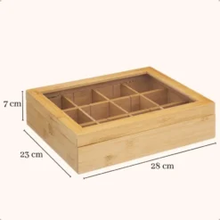 OTIX Theedoos Theekist 12 Vaks Aanpasbaar tot 6 Vaks Hout 23x28x7cm Bamboe