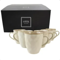 OTIX Theemokken Koffiekopjes met oor set van 6 Beige Keramiek MAPLE