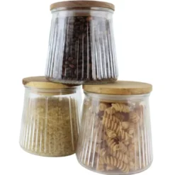 OTIX Voorraadpotten Glas Deksel Snoeppotten Set van 3 Acacia 650ml