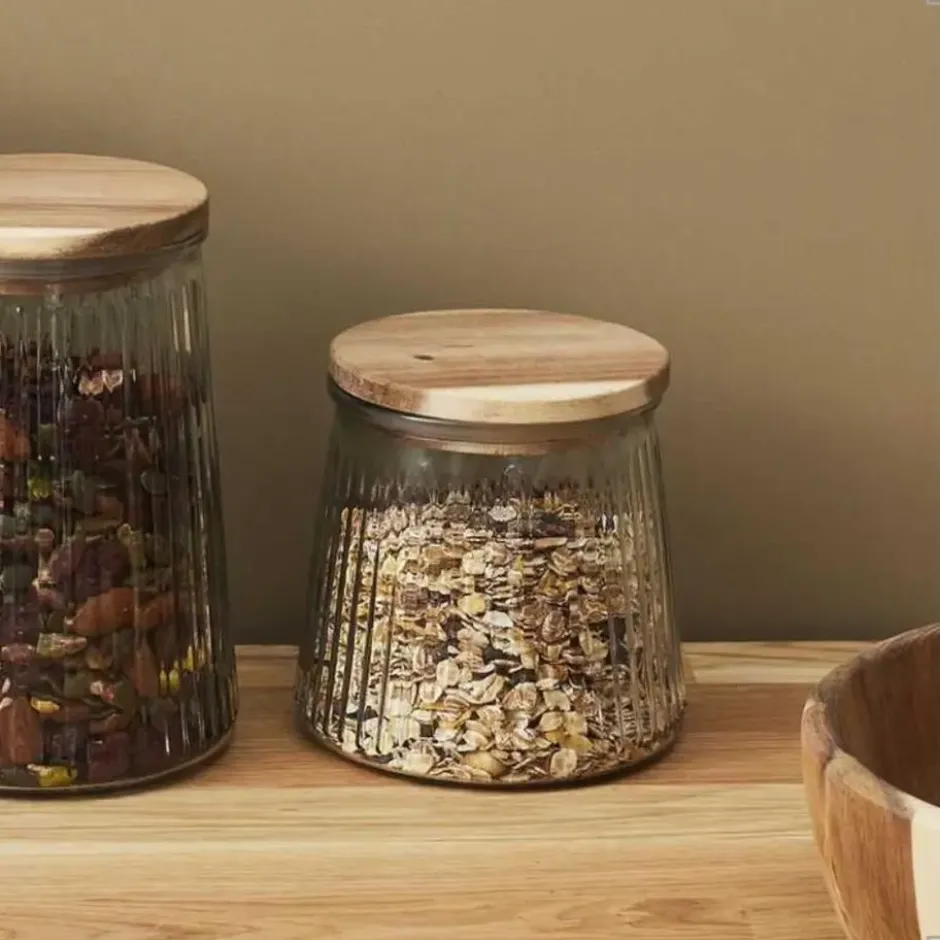 OTIX Voorraadpotten Glas Deksel Snoeppotten Set van 3 Acacia 650ml