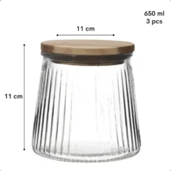 OTIX Voorraadpotten Glas Deksel Snoeppotten Set van 3 Acacia 650ml