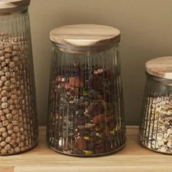 OTIX Voorraadpotten Glas Deksel Snoeppotten Set van 2 Acacia 950ml