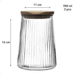 OTIX Voorraadpotten Glas Deksel Snoeppotten Set van 2 Acacia 950ml
