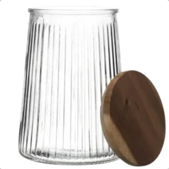 OTIX Voorraadpotten Glas Deksel Snoeppotten Set van 2 Acacia 950ml