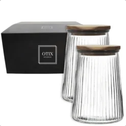 OTIX Voorraadpotten Glas Deksel Snoeppotten Set van 2 Acacia 950ml
