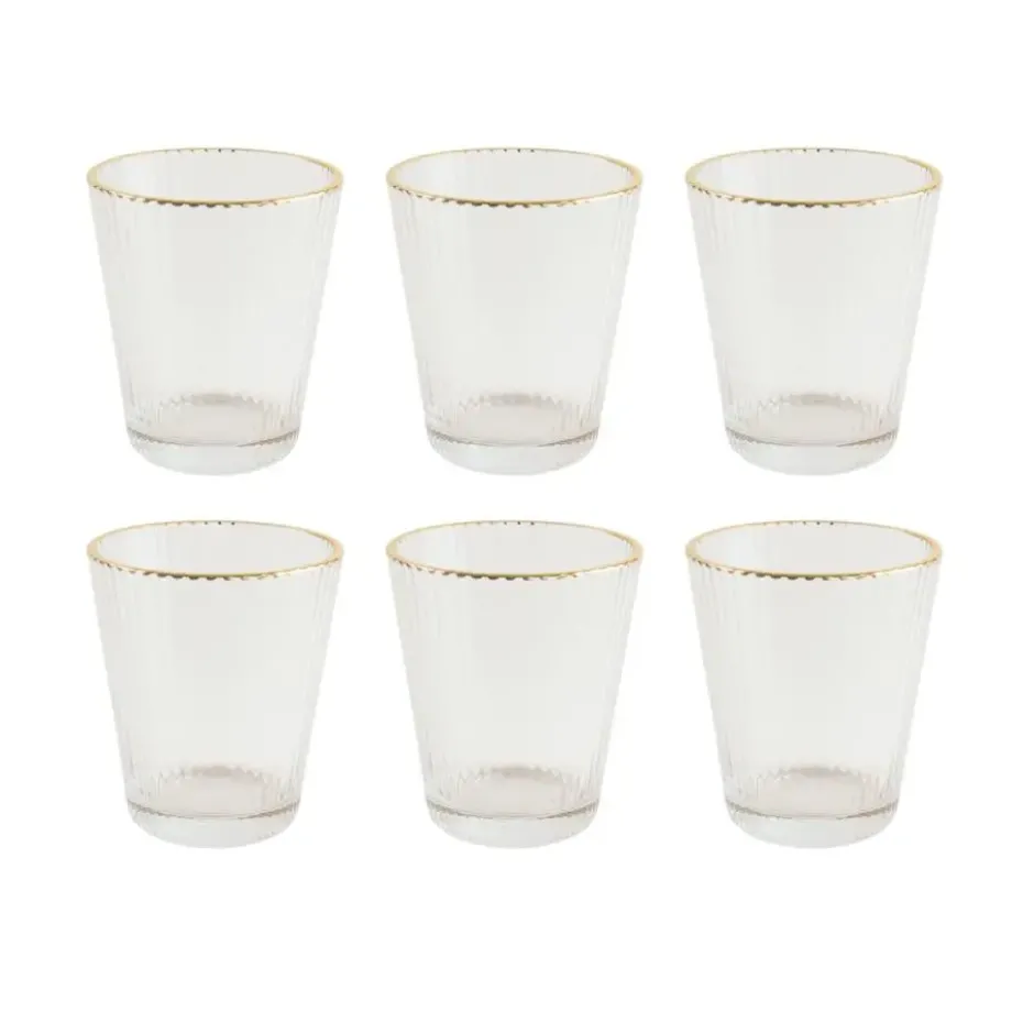 OTIX Waterglazen Set van 6 Stapelbaar 350 ml Met gouden rand Reliëf Ribbel