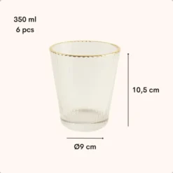 OTIX Waterglazen Set van 6 Stapelbaar 350 ml Met gouden rand Reliëf Ribbel