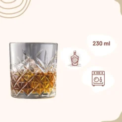 OTIX Whiskey Glazen Set van 4 Kristal Stijlvol 230 ml Dik glas Stevig Sierlijk