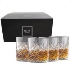 OTIX Whiskey Glazen Set van 4 Kristal Stijlvol 230 ml Dik glas Stevig Sierlijk