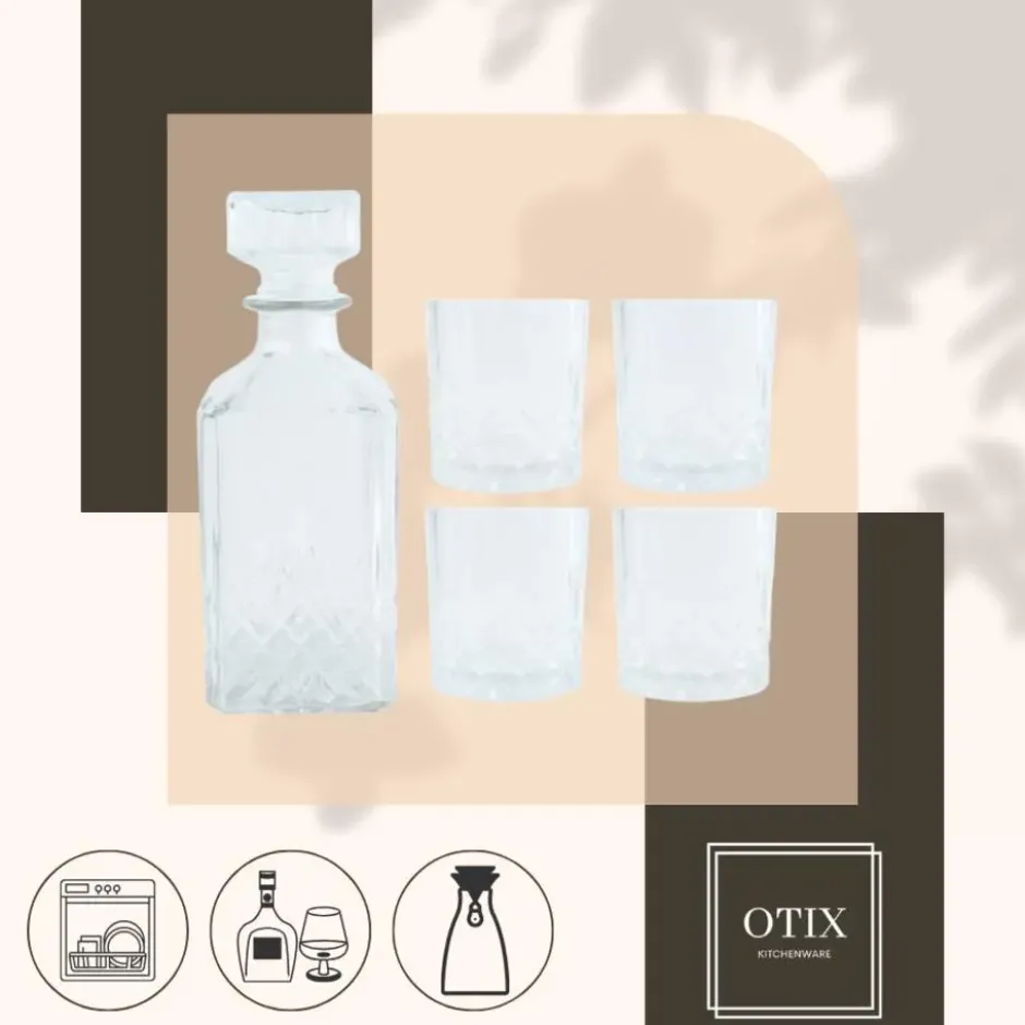 OTIX Whiskey Karaf 4 glazen 5-delig Transparant 900/230 ml Glas
