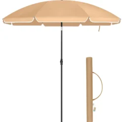 Parasol 180 cm diameter, rond / achthoekige strandparasol kantelbaar - taupe