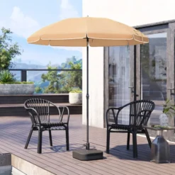 Parasol 180 cm diameter, rond / achthoekige strandparasol kantelbaar - taupe