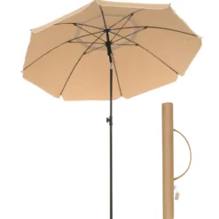 Parasol 180 cm diameter, rond / achthoekige strandparasol kantelbaar - taupe