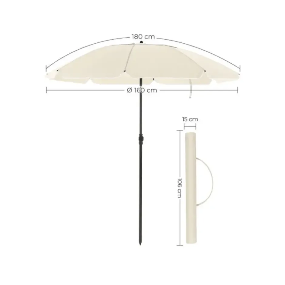 Parya Garden - Strandparasol, Ø 160 cm - Grijs