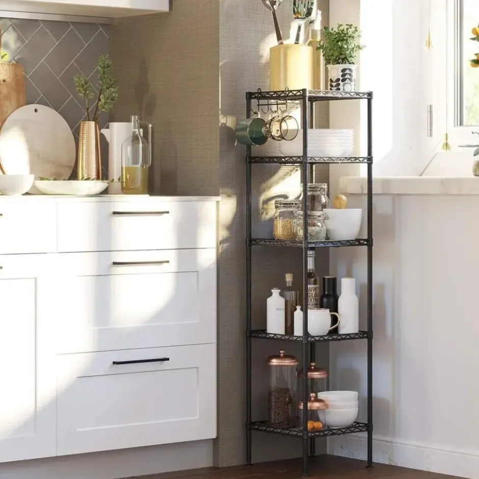Parya Home - Badkamerrek 5 platen en haken zwart