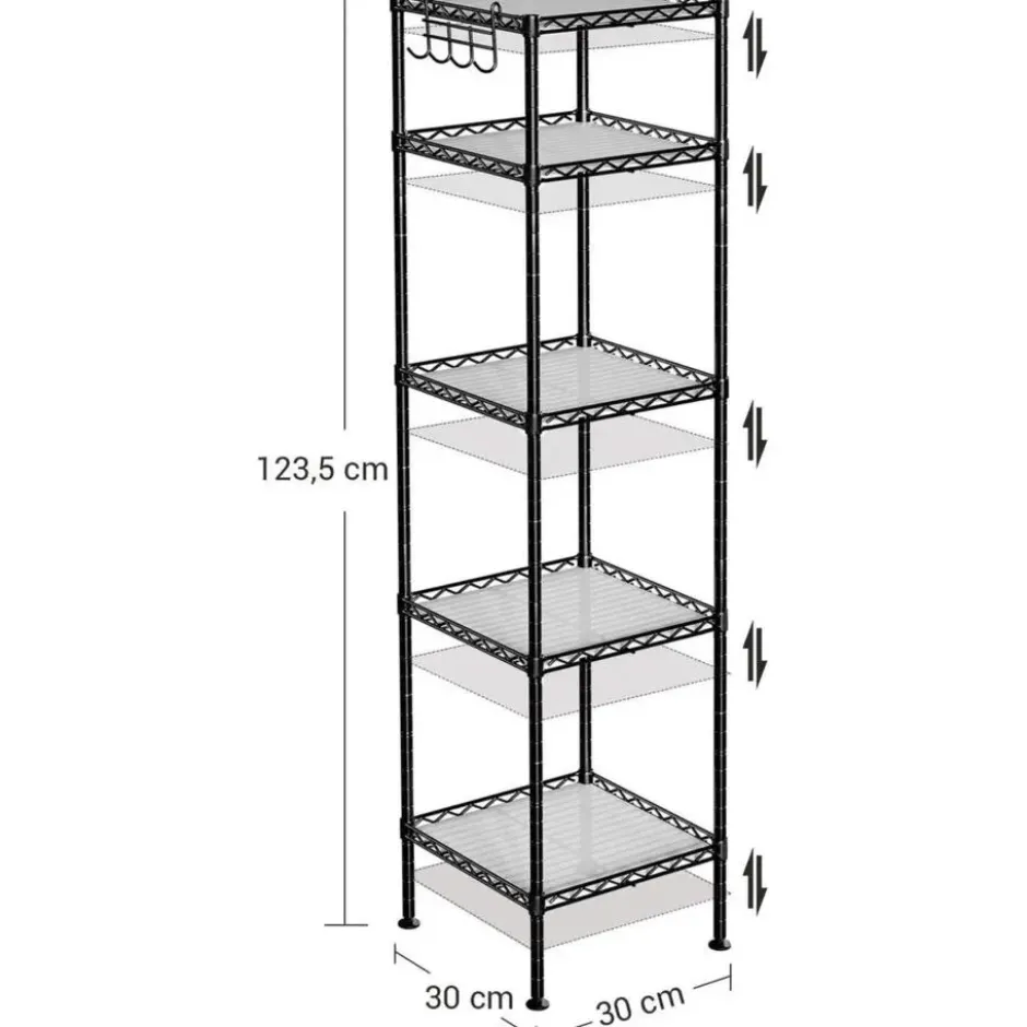 Parya Home - Badkamerrek 5 platen en haken zwart