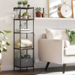 Parya Home - Badkamerrek 5 platen en haken zwart