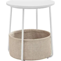 Parya Home Bijzettafel, ronde bijzettafel met stoffen mand