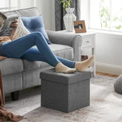Parya Home - Grijze Poef - Hocker - Donkergrijs