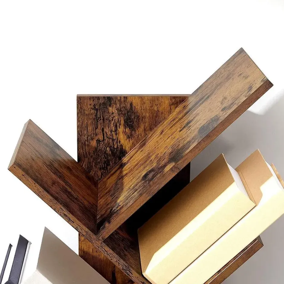 Parya Home - Houten Boekenkast - 8 niveaus - Vintage - Staande Plank - Bruin
