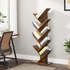 Parya Home - Houten Boekenkast - 8 niveaus - Vintage - Staande Plank - Bruin