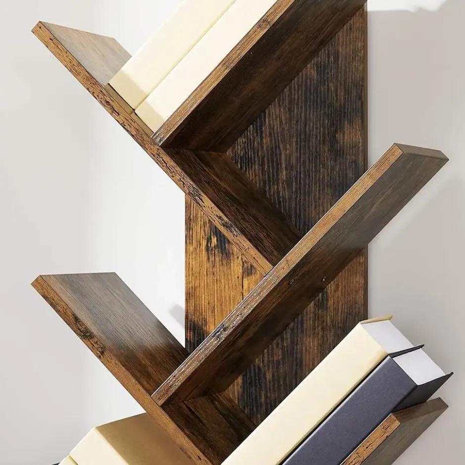 Parya Home - Houten Boekenkast - 8 niveaus - Vintage - Staande Plank - Bruin