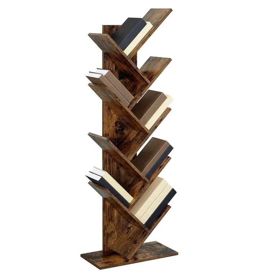 Parya Home - Houten Boekenkast - 8 niveaus - Vintage - Staande Plank - Bruin
