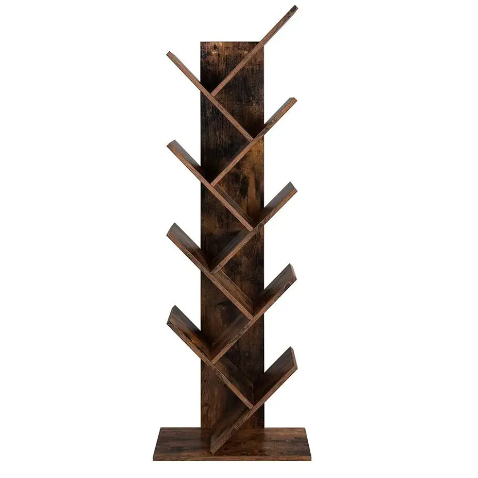 Parya Home - Houten Boekenkast - 8 niveaus - Vintage - Staande Plank - Bruin