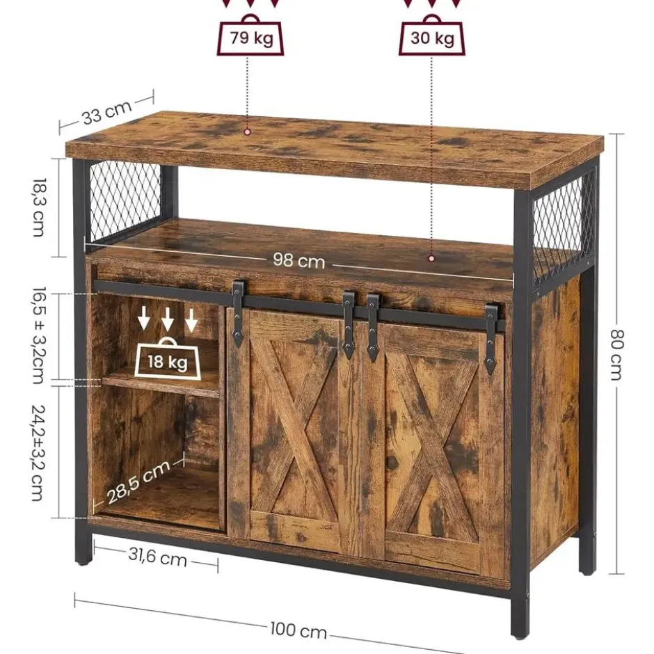 Parya Home Industrieel Sideboard –Keukenkastje met 2 schuifdeuren