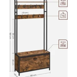 Parya home Kapstok met schoenenkast en bank - vintage bruin zwart