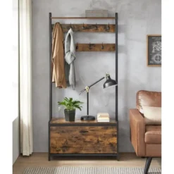 Parya home Kapstok met schoenenkast en bank - vintage bruin zwart