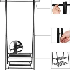 Parya Home - Kledingrek met Schoenenrek in Metaal - 155x87.5cm - Zwart