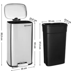 Parya home RVS Pedaalemmer - 30 liter - Rechthoekig