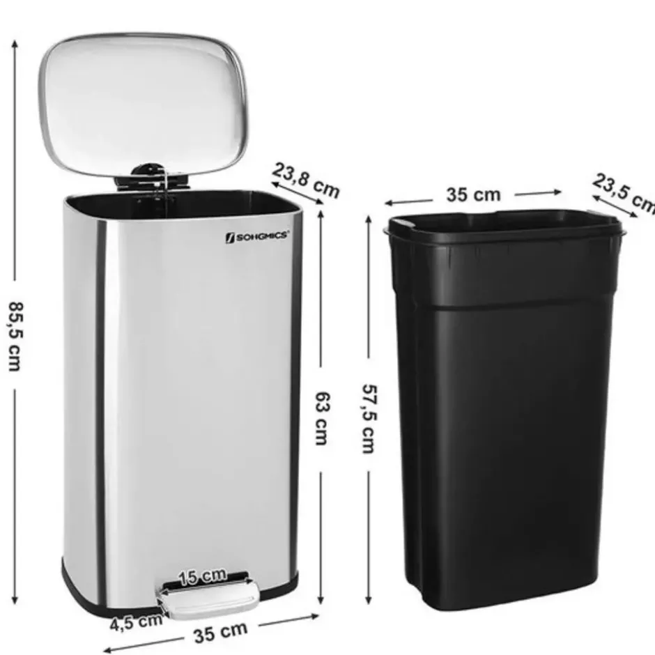 Parya home RVS Pedaalemmer - 30 liter - Rechthoekig