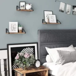 Parya Home Set van 3 Boekenplanken in Vintage Hout Wandplank Industrieel