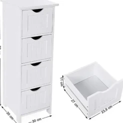 Parya Home - Smalle Ladekast met 4 Lades - Hout - Wit