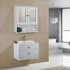 Parya Home - Spiegelkast - Badkamermeubel - 2 Deuren - 1 Plank - Hout - Wit